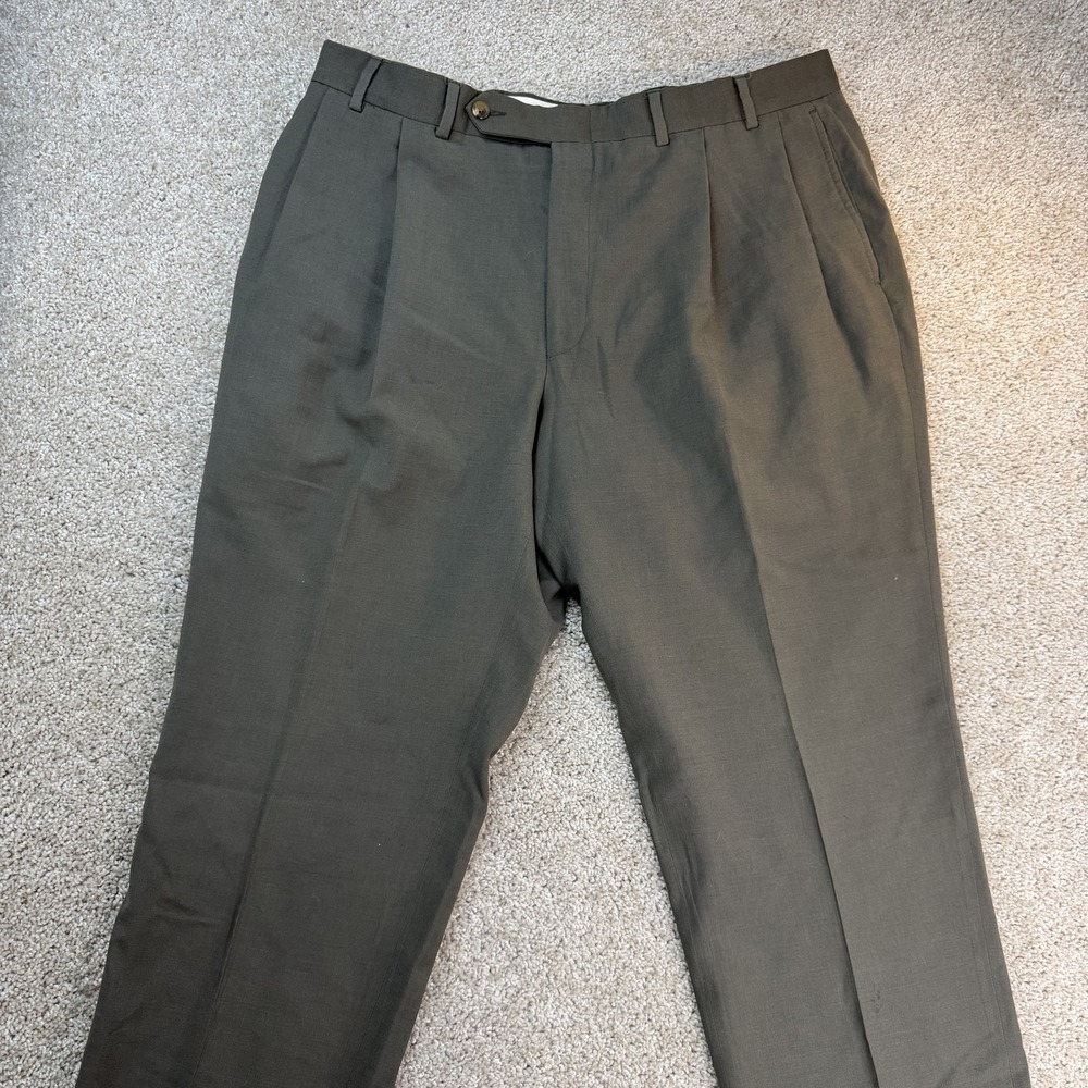 Nautica Dress Pants Mens 38x29 Green Wool Pleated Classic Straight Leg Lined